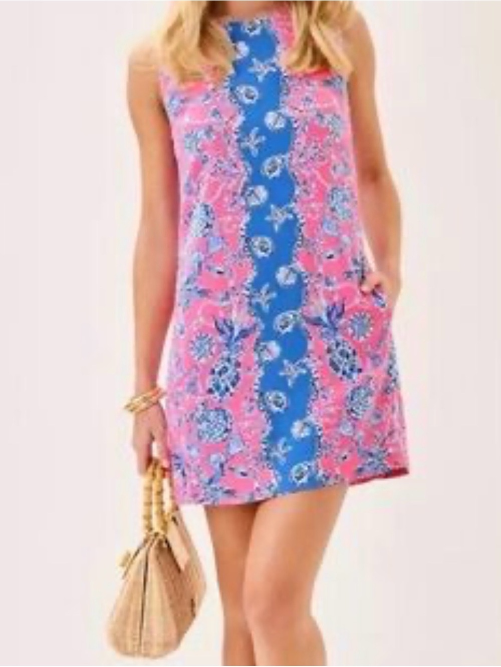 Lilly Pulitzer Edita Shift Dress Size 16 Pink Blue Seashell Print sleeveless